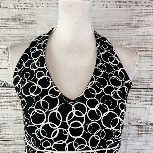 AB Studio Halter Dress size 6 Black White Circles Wedding Guest Beach Vacation - Picture 6 of 15